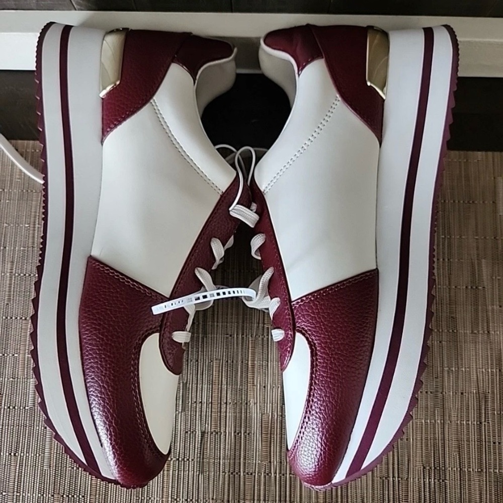 Michael Kors Burgundy & Cream Women's Trainer Sneakers Shoes Size 11 - Picture 7 of 9